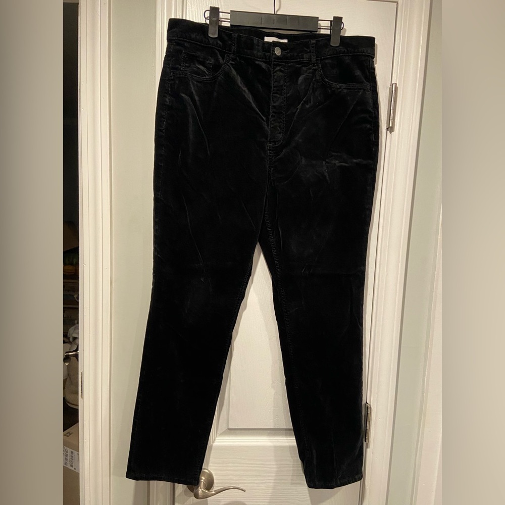 Loft Size 16 Black Velvet Stretch Cotton Zip Up Straight Leg Pants
